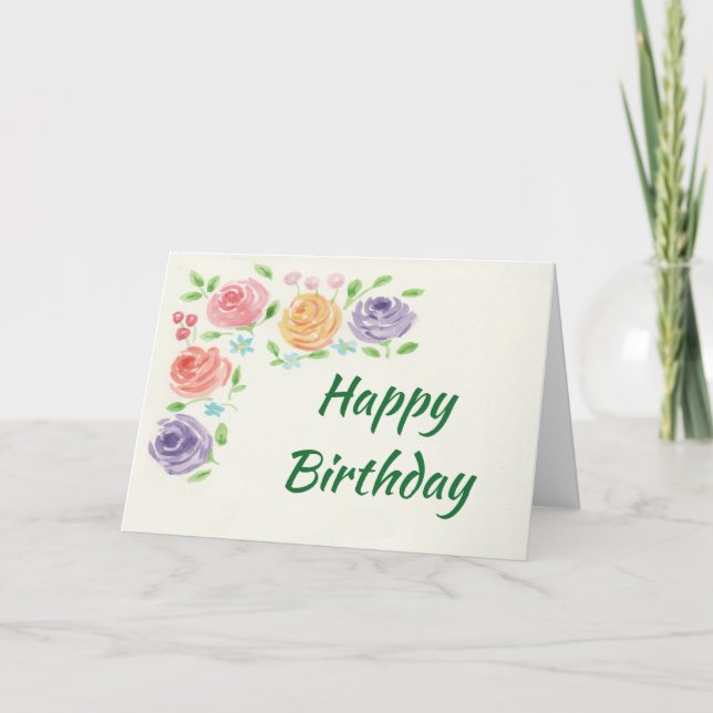 Watercolor Flowers Birthday Card (Large Print) (Front)