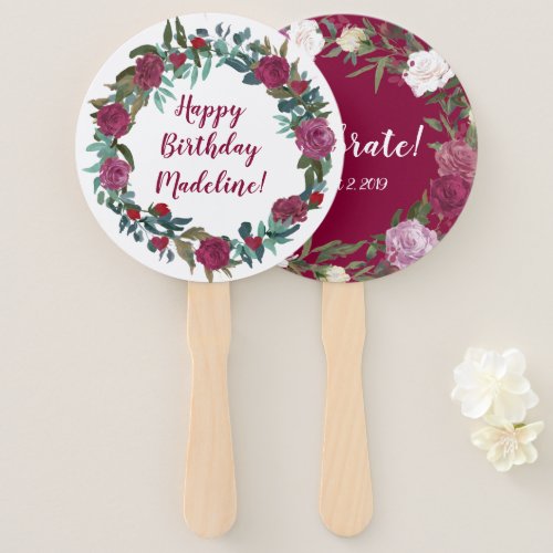 Watercolor Flowers Birthday Hand Fan