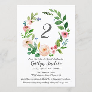 Watercolor Flowers Birthday Party Invitation