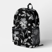 Watercolor flowers black and white floral pattern