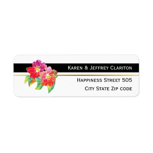 Watercolor flowers black and white modern wedding label