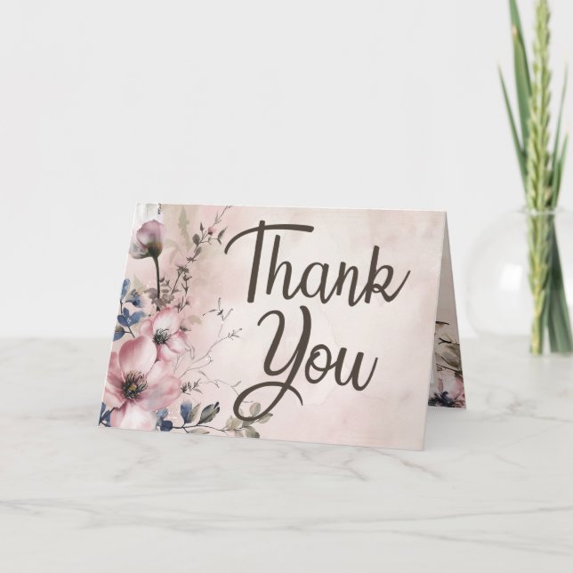 Watercolor Flowers Blank Thank You Card (Front)
