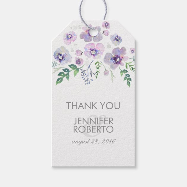 Watercolor Flowers Blue Purple Wedding Thank You Gift Tags