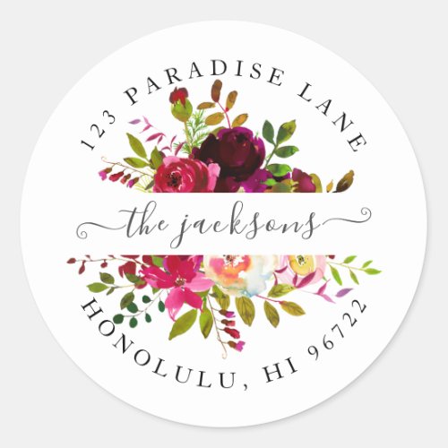 Watercolor Flowers BlushBurgundy for ANY Event Classic Round Sticker
