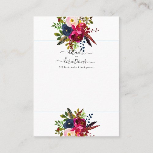 Watercolor Flowers Blush BurgundyNavy Details Business Card