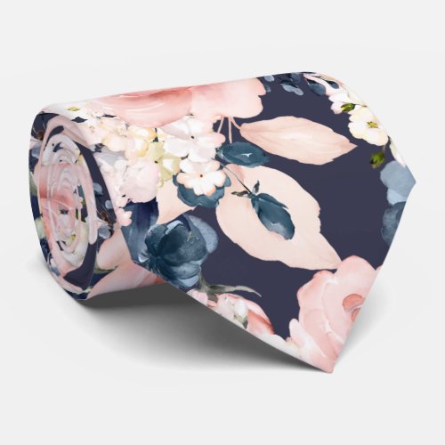 Watercolor Flowers Blush Navy Roses DIY Background Neck Tie