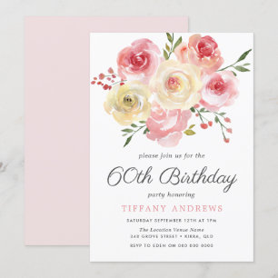 Watercolor Flowers Blush Pink 60th Birthday Invite
