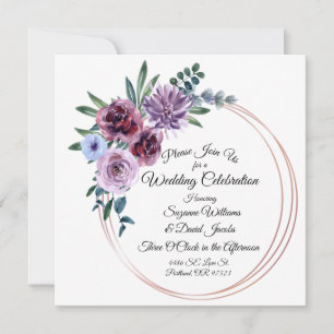 Watercolor Flowers Blush Pink and Purple Wedding Invitation