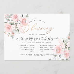 Watercolor Flowers Blush Roses Blessing Invitation
