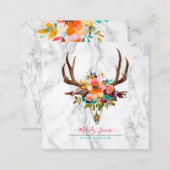 WATERCOLOR FLOWERS, BOHO SKULL+ARROW+MARBLE SQUARE BUSINESS CARD (Front/Back)