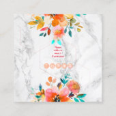 WATERCOLOR FLOWERS, BOHO SKULL+ARROW+MARBLE SQUARE BUSINESS CARD (Back)