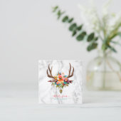 WATERCOLOR FLOWERS, BOHO SKULL+ARROW+MARBLE SQUARE BUSINESS CARD (Standing Front)