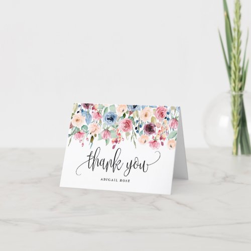 Watercolor Flowers Border Calligraphy Script Thank You Card