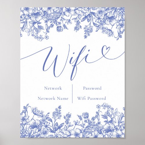 Watercolor Flowers Botanical Blue Floral Wifi Sign