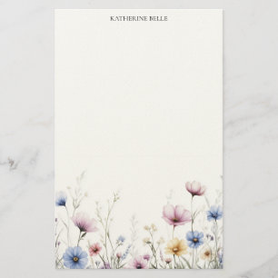 Watercolor Flowers Bottom Border Wildflowers Stationery