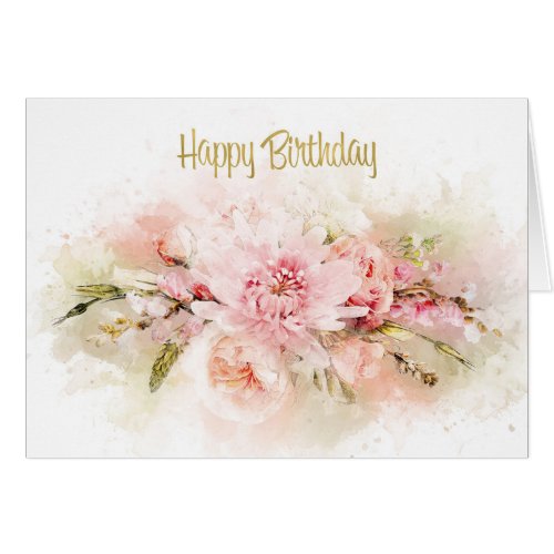 Watercolor Flowers Bouquet Birthday Card