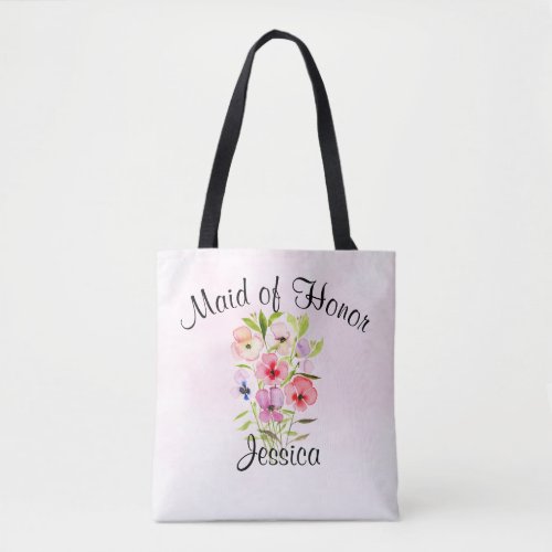 Watercolor Flowers Bouquet Maid of Honor Wedding Tote Bag