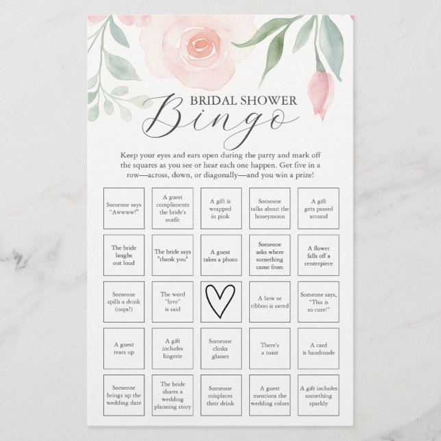 Watercolor Flowers Bridal Shower Bingo Flyer (Front)