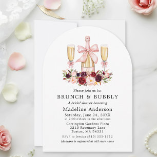 Watercolor Flowers Bridal Shower Brunch Pink Bow Invitation