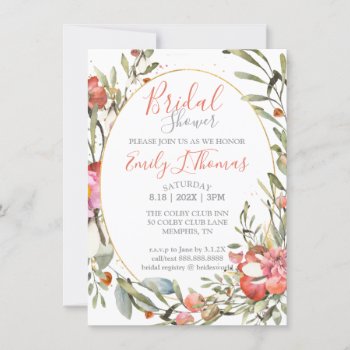 Watercolor Flowers Bridal Shower Frame Invite by Vineyard at Zazzle