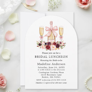 Watercolor Flowers Bridal Shower Luncheon Pink Bow Invitation