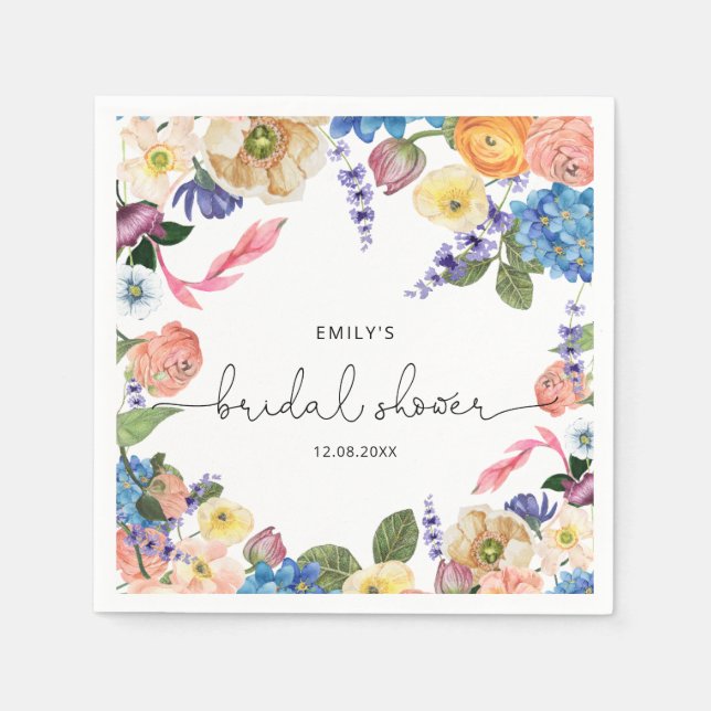 Watercolor Flowers Bridal Shower Napkins (Front)