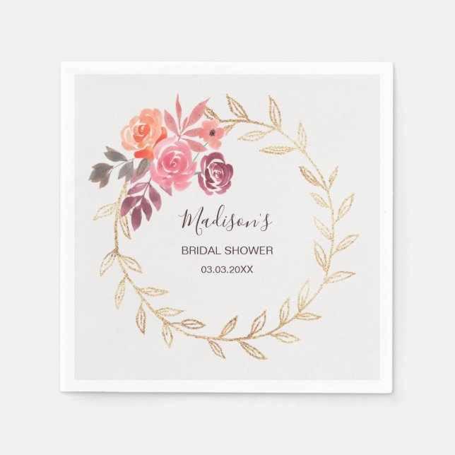 Watercolor Flowers Bridal Shower Napkins (Front)