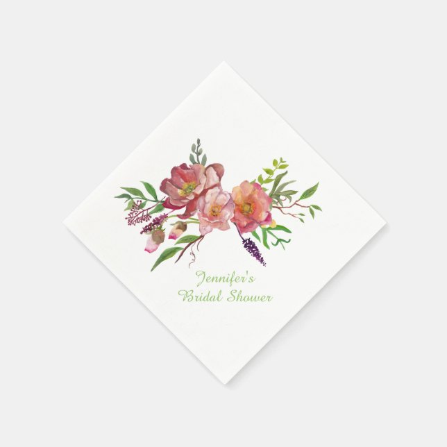 Watercolor Flowers Bridal Shower Paper Napkins (Corner)