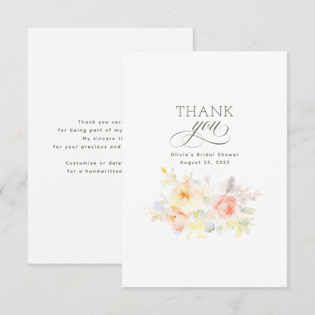Watercolor Flowers Bridal Shower Thank You Card (Front/Back)