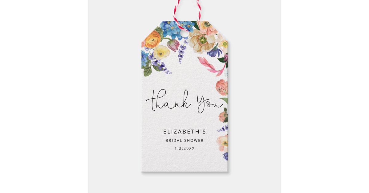 Watercolor Flowers Bridal Shower Thank You Gift Gift Tags | Zazzle