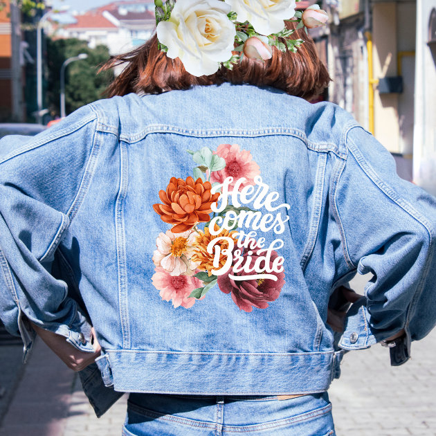 Watercolor Flowers Bride Chic floral Denim Jacket