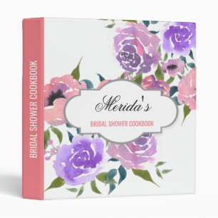 Watercolor Flowers Bunch Bridal Shower Cookbook 3 Ring Binder
