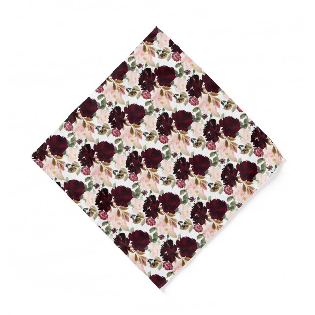 Watercolor Flowers Burgundy Blush  Bandana (Front)