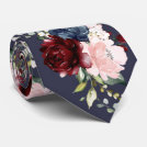 Watercolor Flowers Burgundy Blush Navy Neck Tie Watercolor Flowers Burgundy Blush Navy Neck Tie
