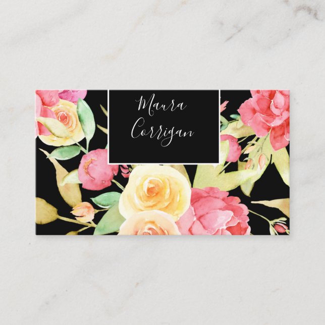Watercolor Flowers Business Card (Front)