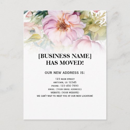 Watercolor Flowers Business Moving Announcement Postcard