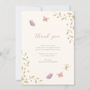 Watercolor Flowers & Butterflies Girl Baby Shower Thank You Card