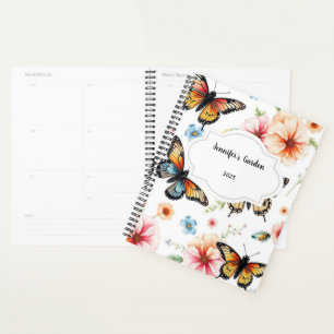 Watercolor flowers butterflies personal garden planner