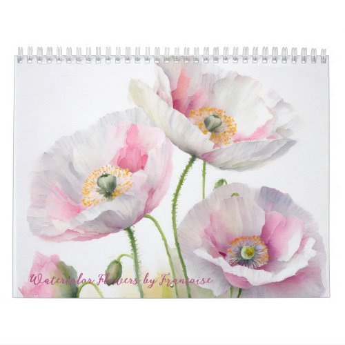 Watercolor flowers by Francoise 12 month Calendar