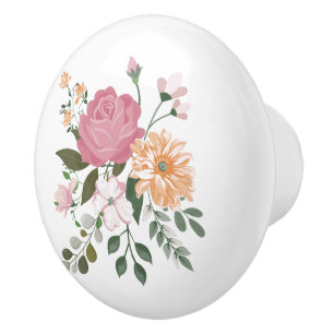 Watercolor flowers ceramic knob