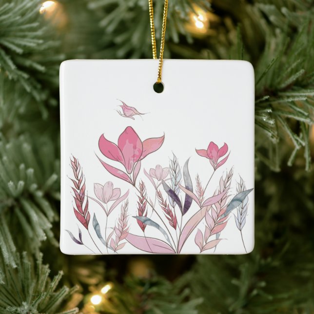 Watercolor Flowers Ceramic Ornament – Elegant  (Tree)