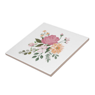Watercolor flowers  ceramic tile