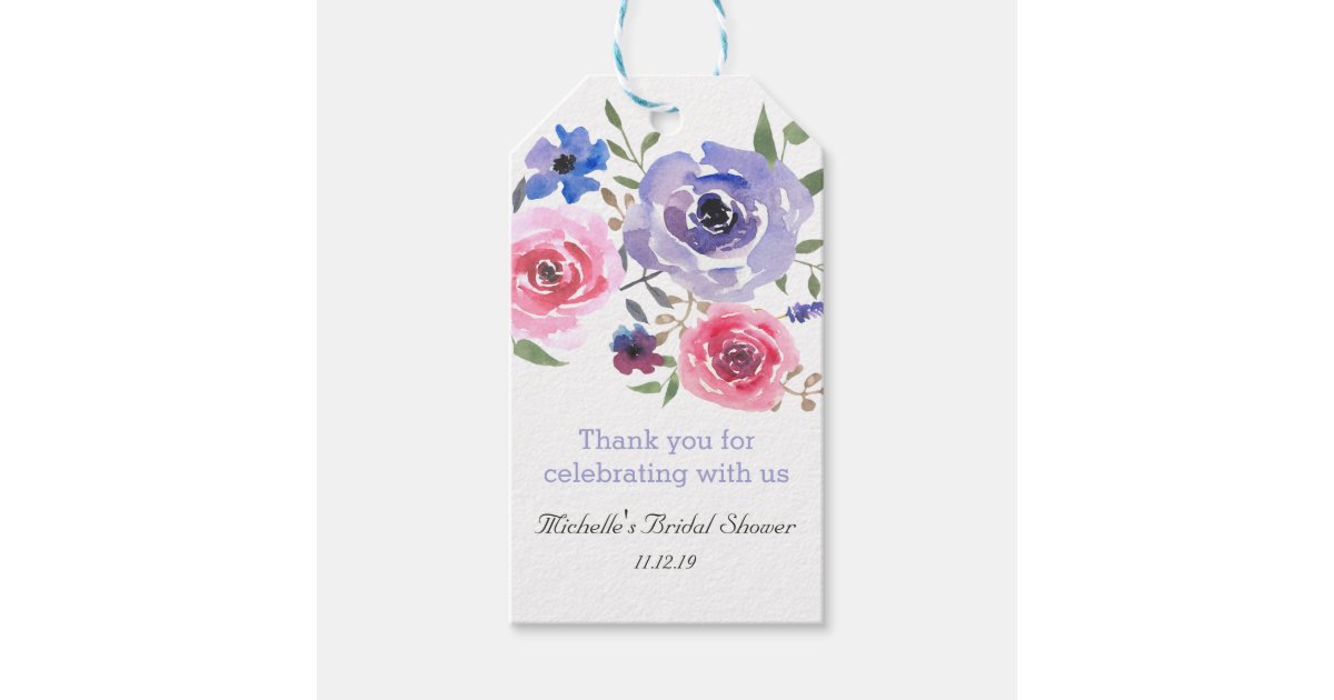 Watercolor Flowers Chic Bridal Shower Thank You Gift Tags | Zazzle
