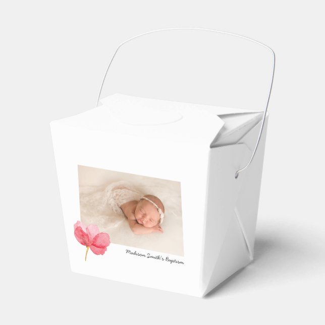 Watercolor Flowers Christening Baptism Favor Boxes (Front Side)