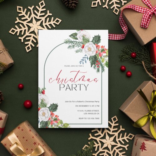 Watercolor Flowers Christmas Party Invitation