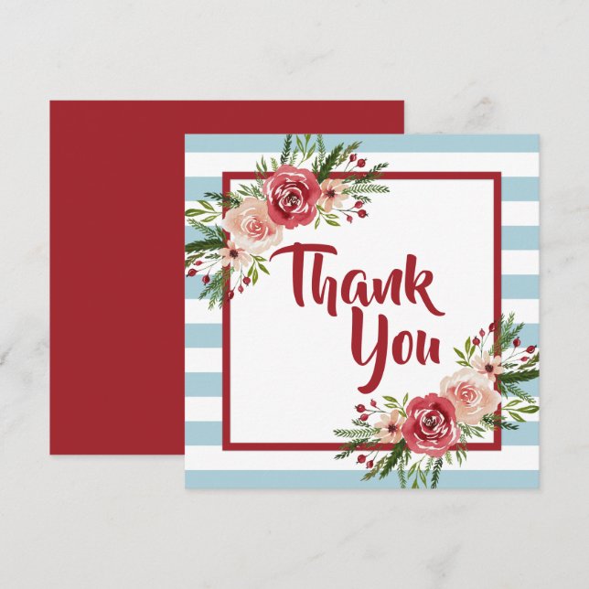 Watercolor Flowers Christmas Thank You Card (Front/Back)