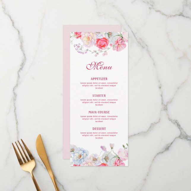 Watercolor Flowers Classic Menu (Front/Back In Situ)