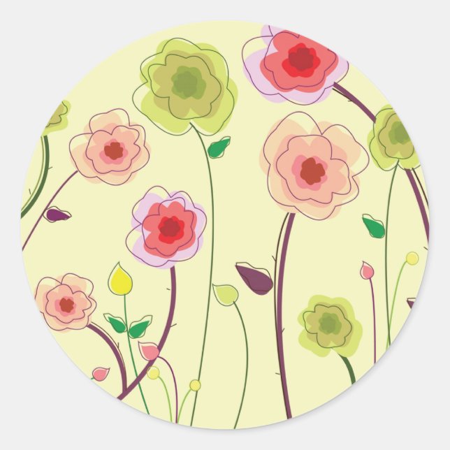 Watercolor Flowers Classic Round Sticker (Front)