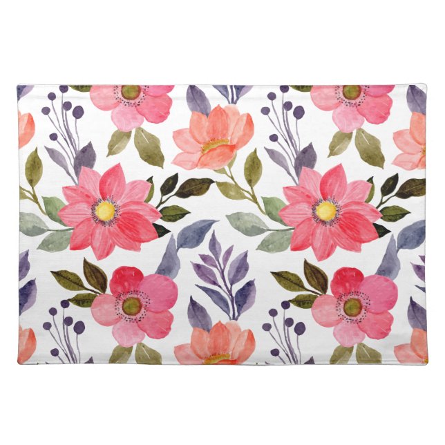 Watercolor Flowers Cloth Placemat (Front)