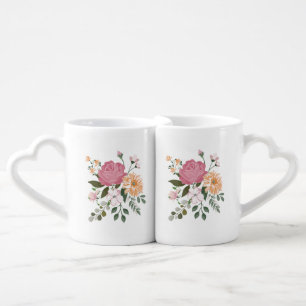 Watercolor flowers coffee mug set